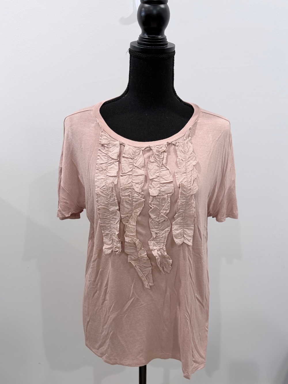 Halogen Ruffle Light Mauve Pink Front Women's Short Sleeve Top